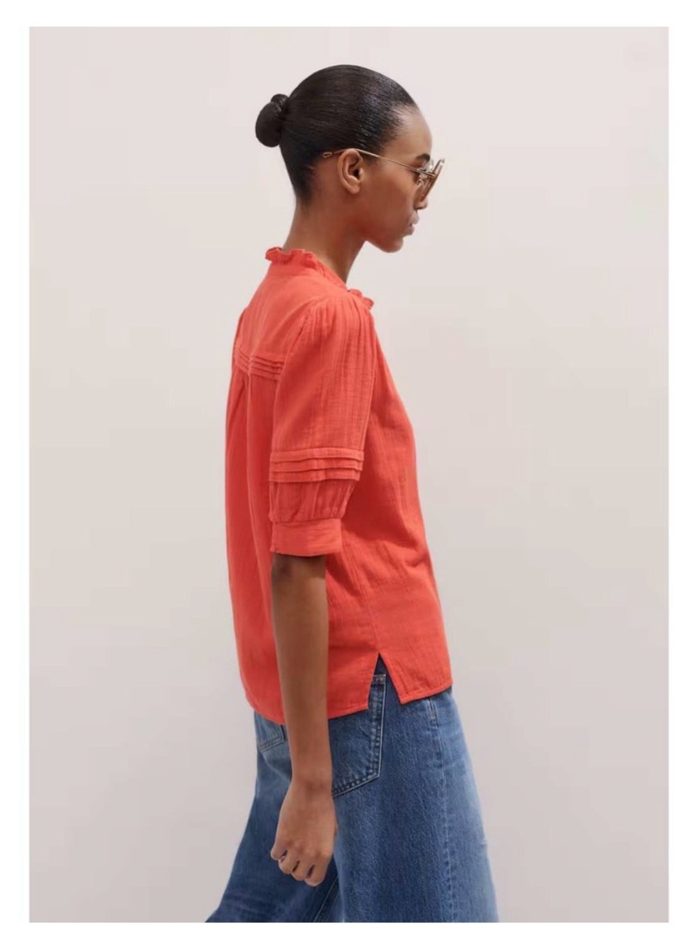 ME+EM Summer Blouse Cotton Cheesecloth Papaya Orange size 12 - Picture 4 of 9
